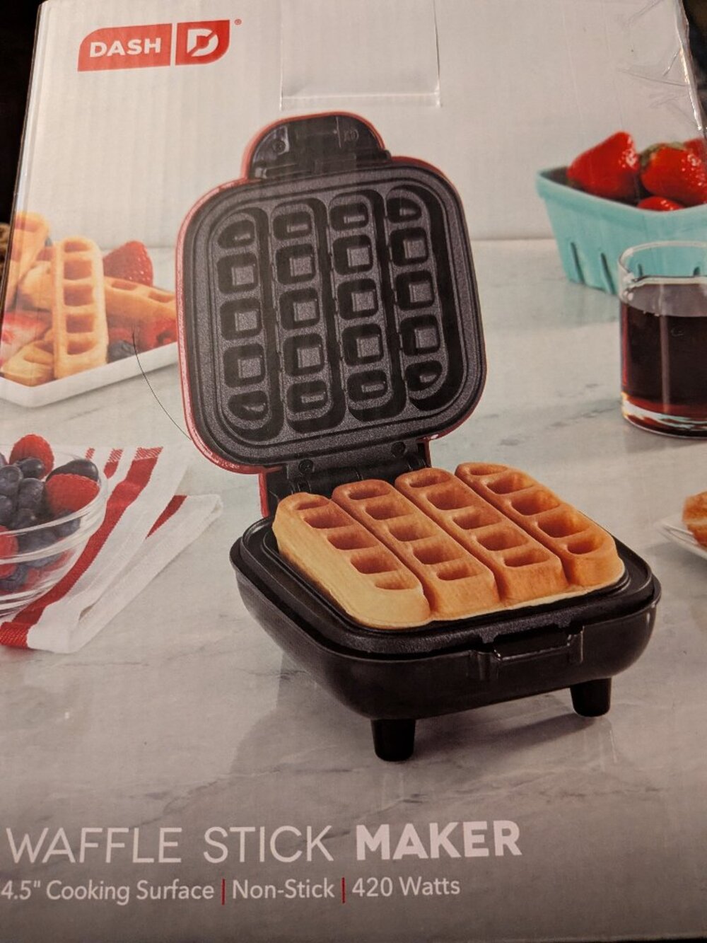 NEW Dash Waffle Stick Maker - Red - Non-Stick 4.5" Surface - Includes Recipes